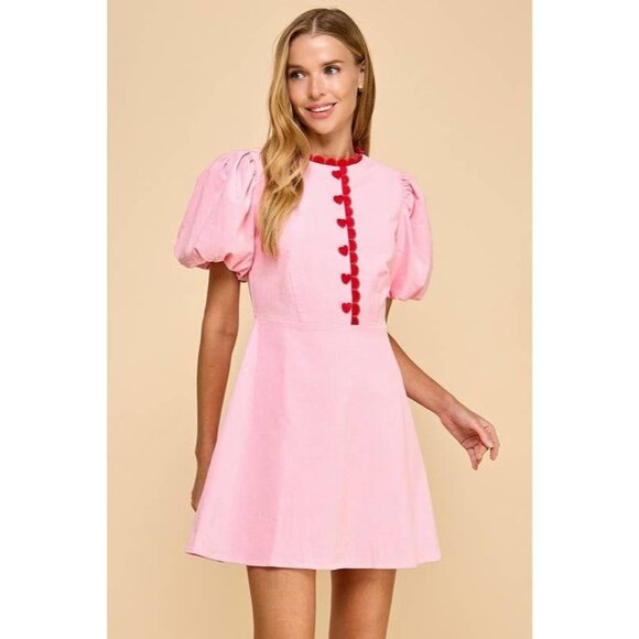 TCEC Dresses & Skirts - TCEC Red and Pink Valentine Front Buttons Heart Corduroy Dress Size Medium NWOT